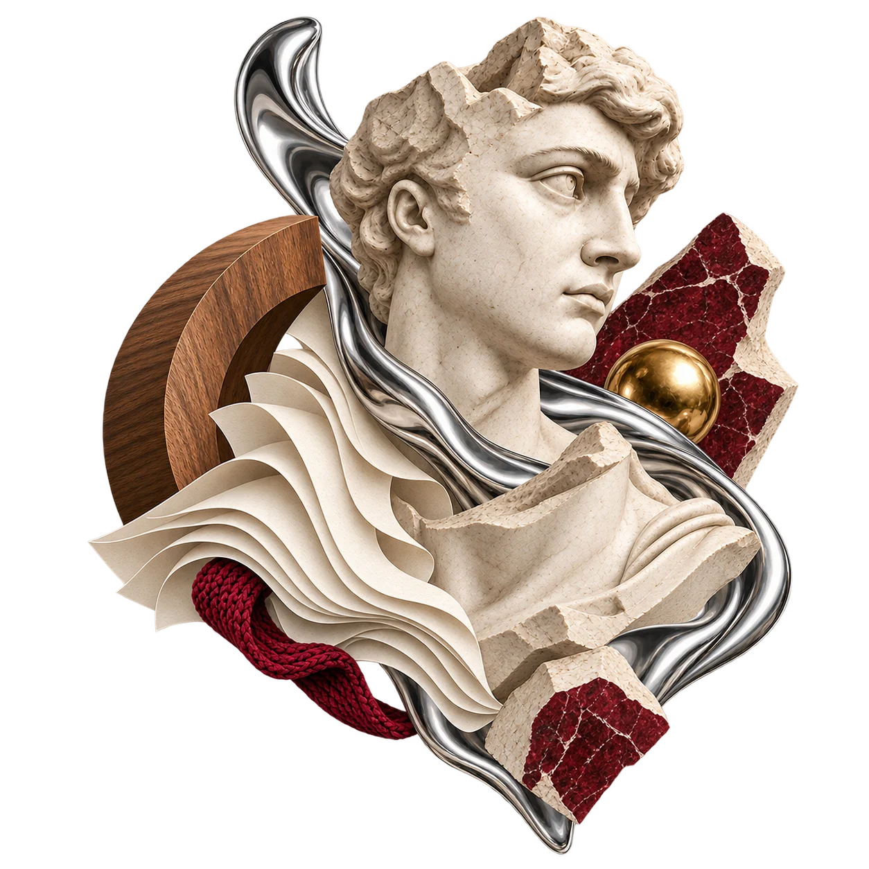 Marble bust on a red pedestal