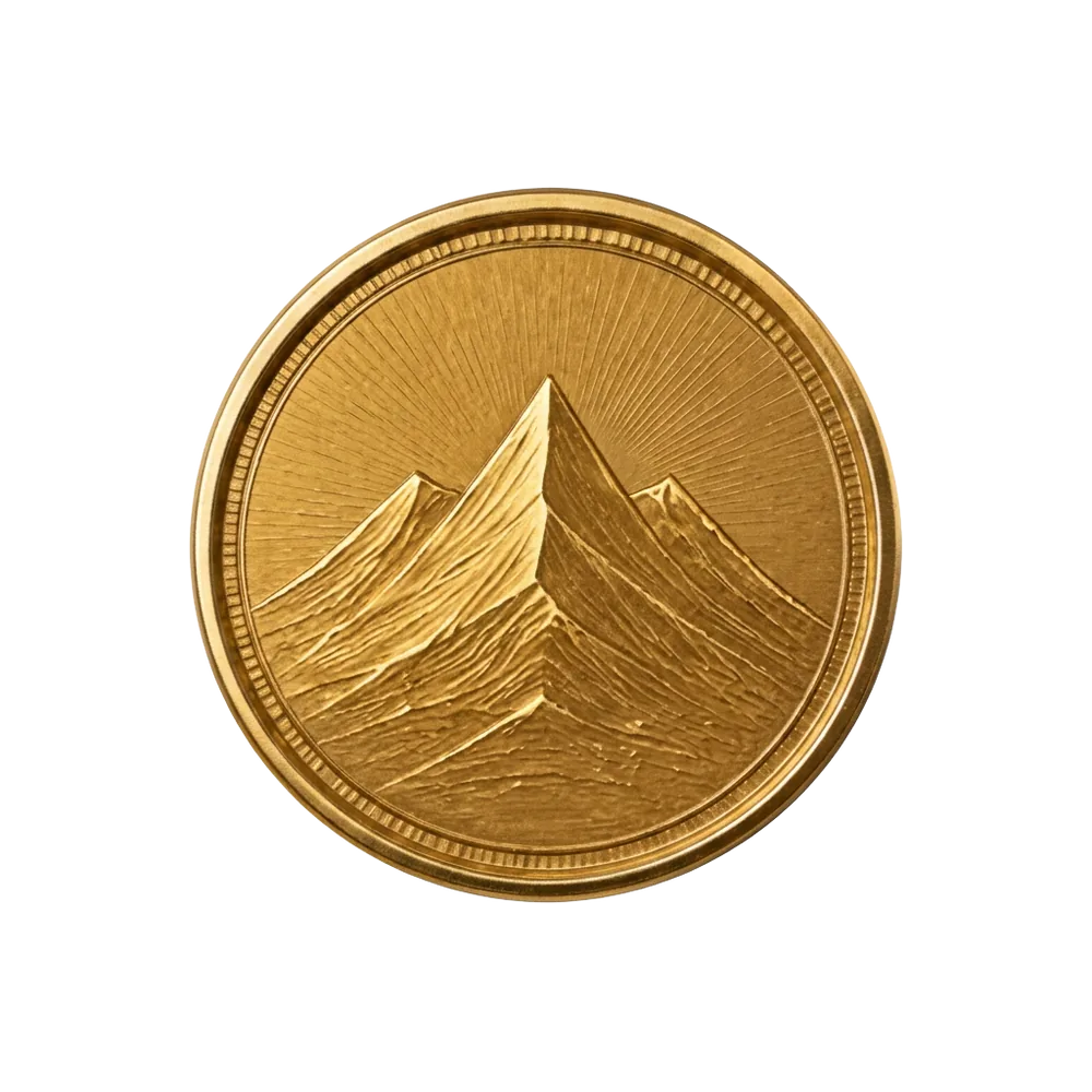 Gold coin with a mountain motif