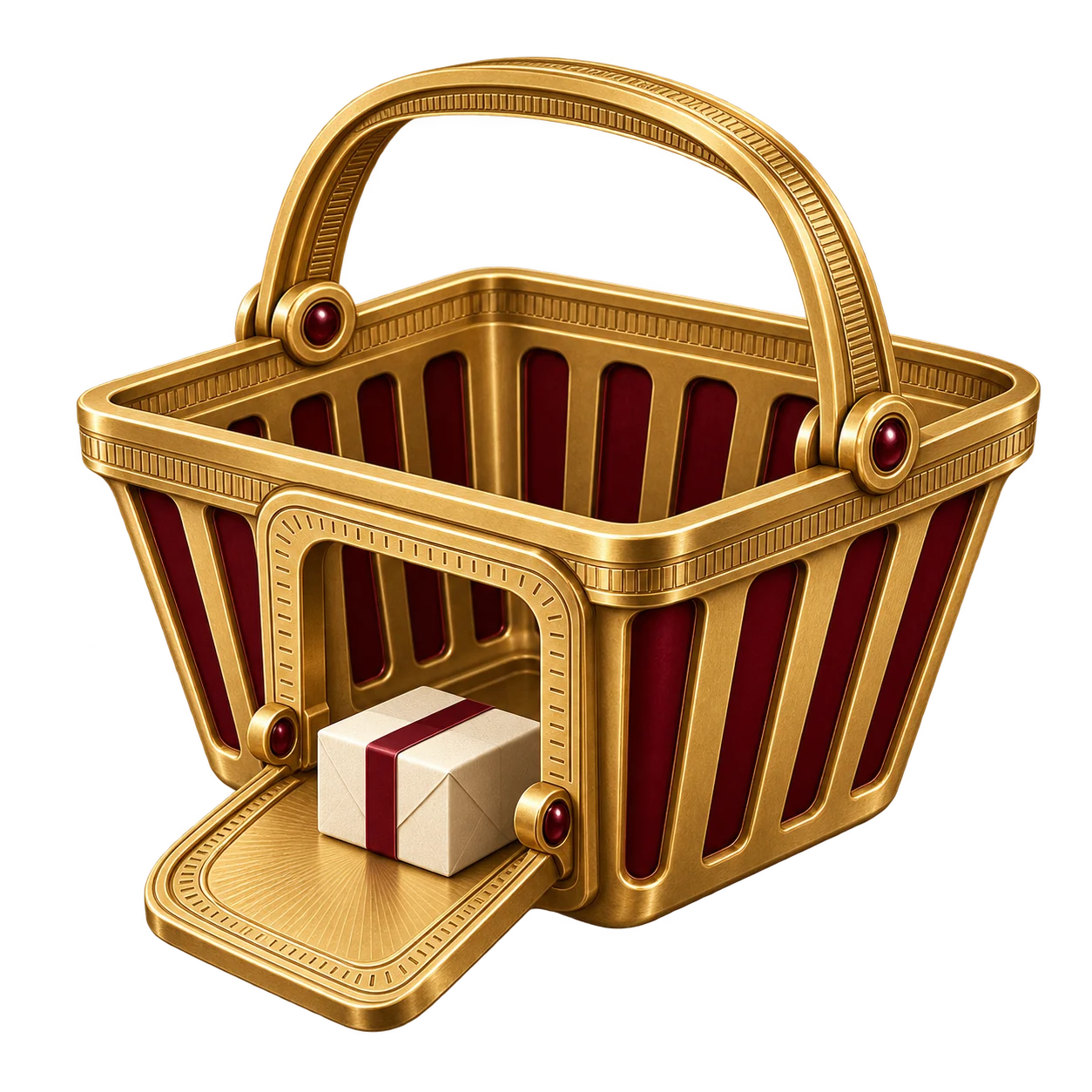 Gold shopping cart sculpture