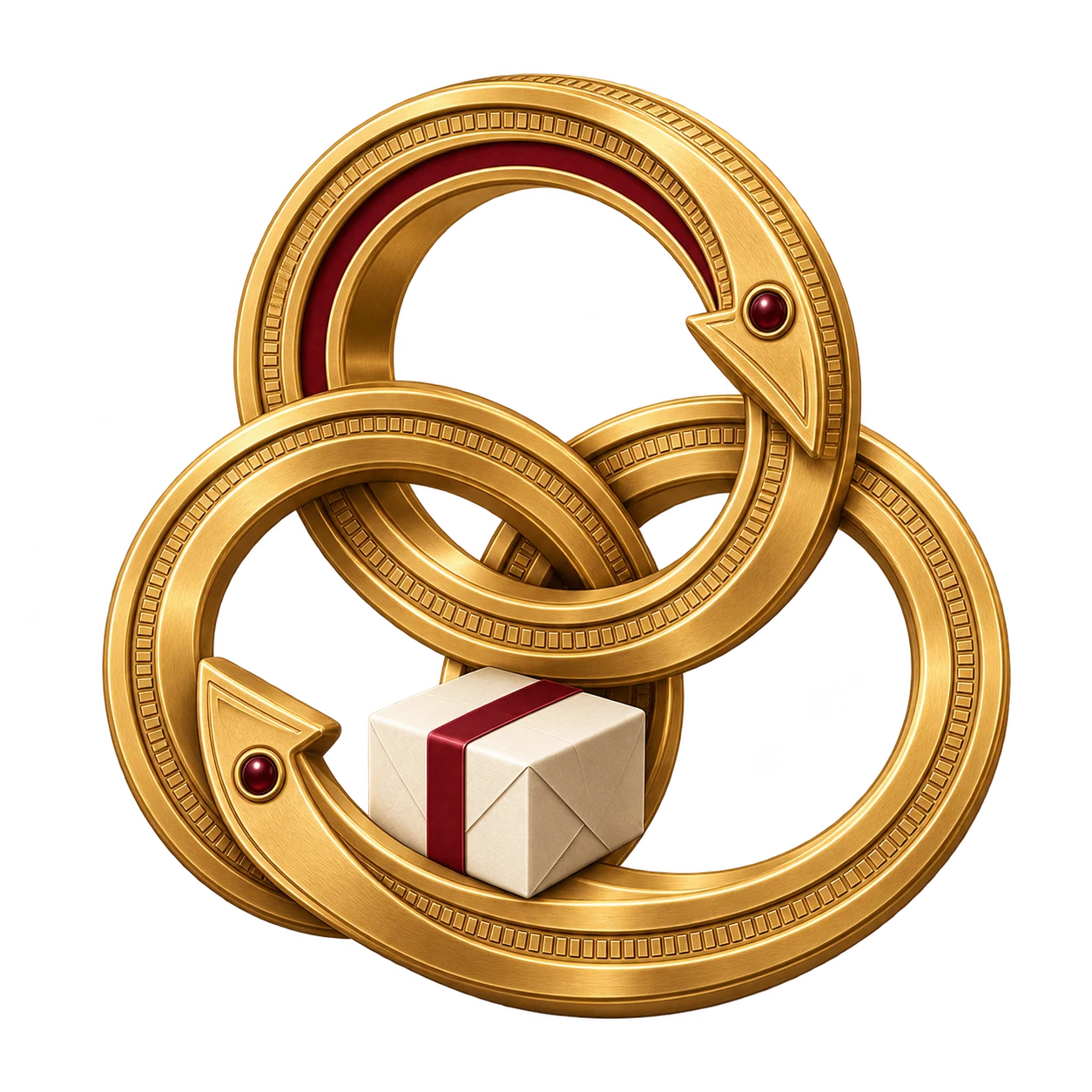 Gold rings with arrows and a parcel