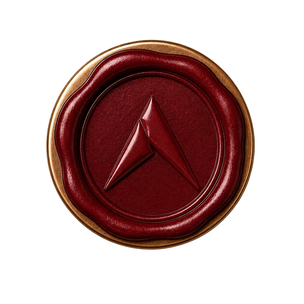 Burgundy seal with the Peak Atlas mark