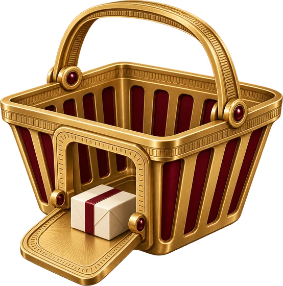 Gold shopping cart sculpture