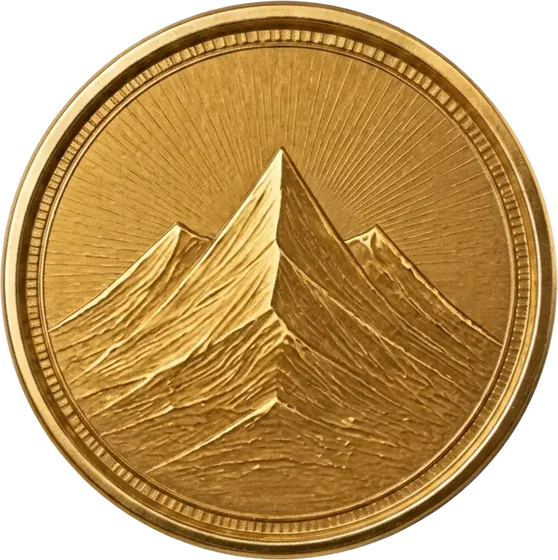 Gold coin with a mountain motif